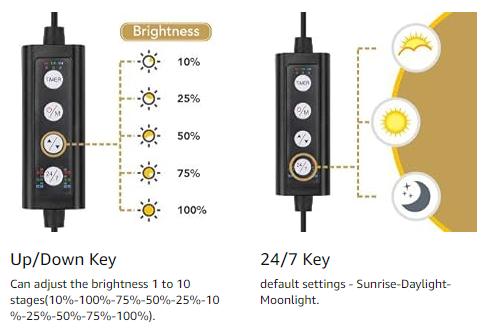 hygger 24/7 Mode Submersible Aquarium LED Light, Full Spectrum Hidden Fish Tank Light with 3 Rows Beads 7 Colors Auto On Off Sunrise-Daylight-Moonlight, Adjustable Timer Brightness