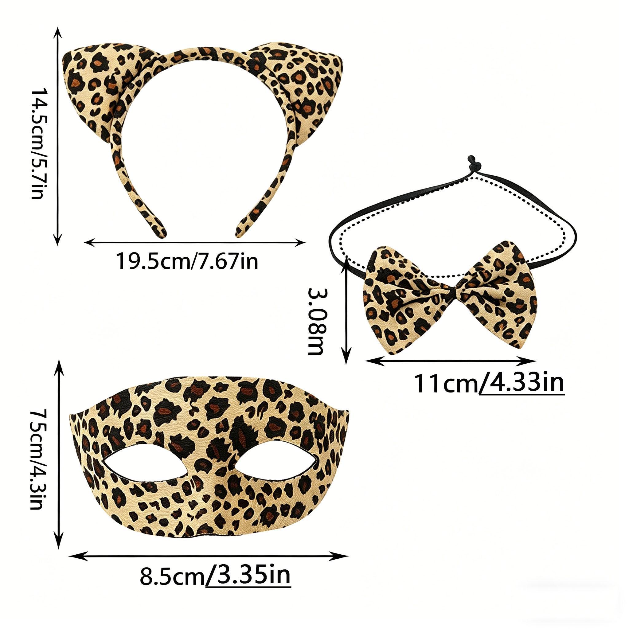 Teen Leopard Print Cat Ears Headband Set, Halloween Costume for Teens, Includes Mask and Bow Tie, Fun Cat Ear Accessories