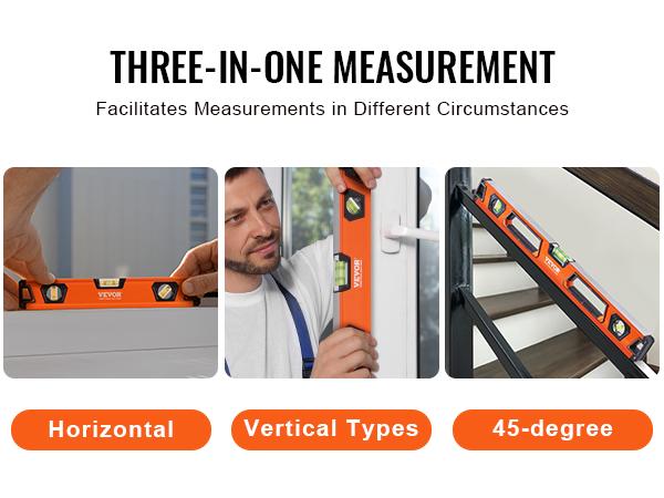 VEVOR Magnetic Torpedo Level, 78/48/32/24/16/10 in Mechanical Level Set, Bubble Vials Ruler for 45/90/180 Degree, Aluminum Alloy Leveler Tool w/ Viewing Window, Shock-Resistant for Plumbing, Wood