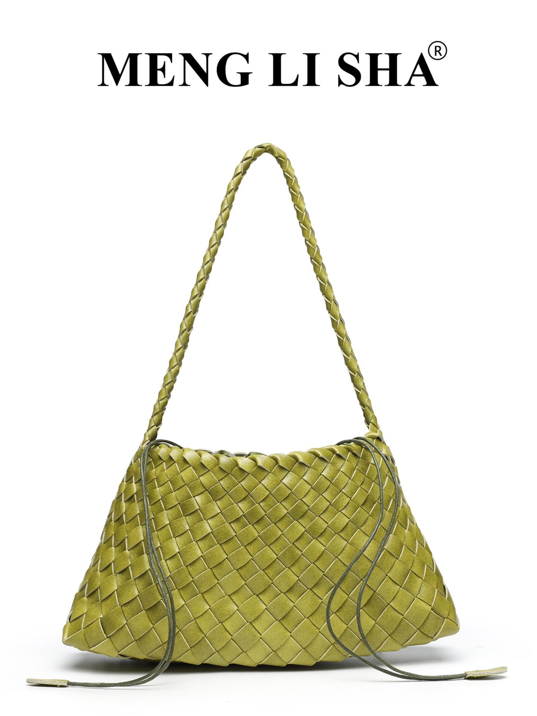 Vintage Handwoven Bag for Women, Commuter Crossbody Shoulder Bag, Versatile Drawstring Basket Bag, French Lazy Style, Perfect for Work and Dates