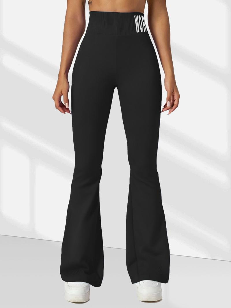 Women's Fall Winter Two-Piece Set Colorblock Letter Fitness Bell Bottom High Waisted Tight Yoga Pants High Waist Leggings