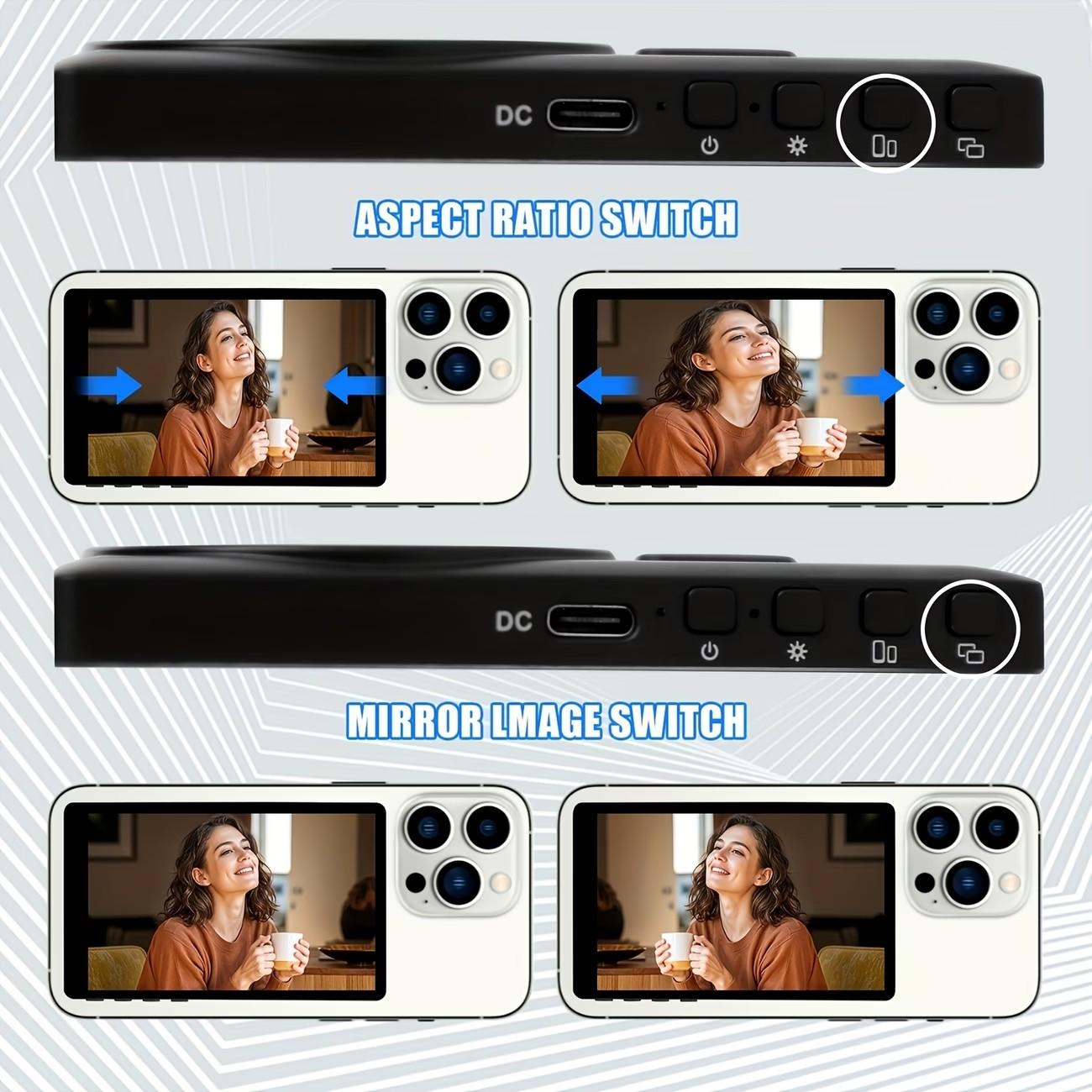 Wireless Selfie Monitor Screen for iPhone & Android, 1500mah Magnetic Phone Vlog Selfie Screen, Bluetooth-compatible Remote, 3-Level Brightness