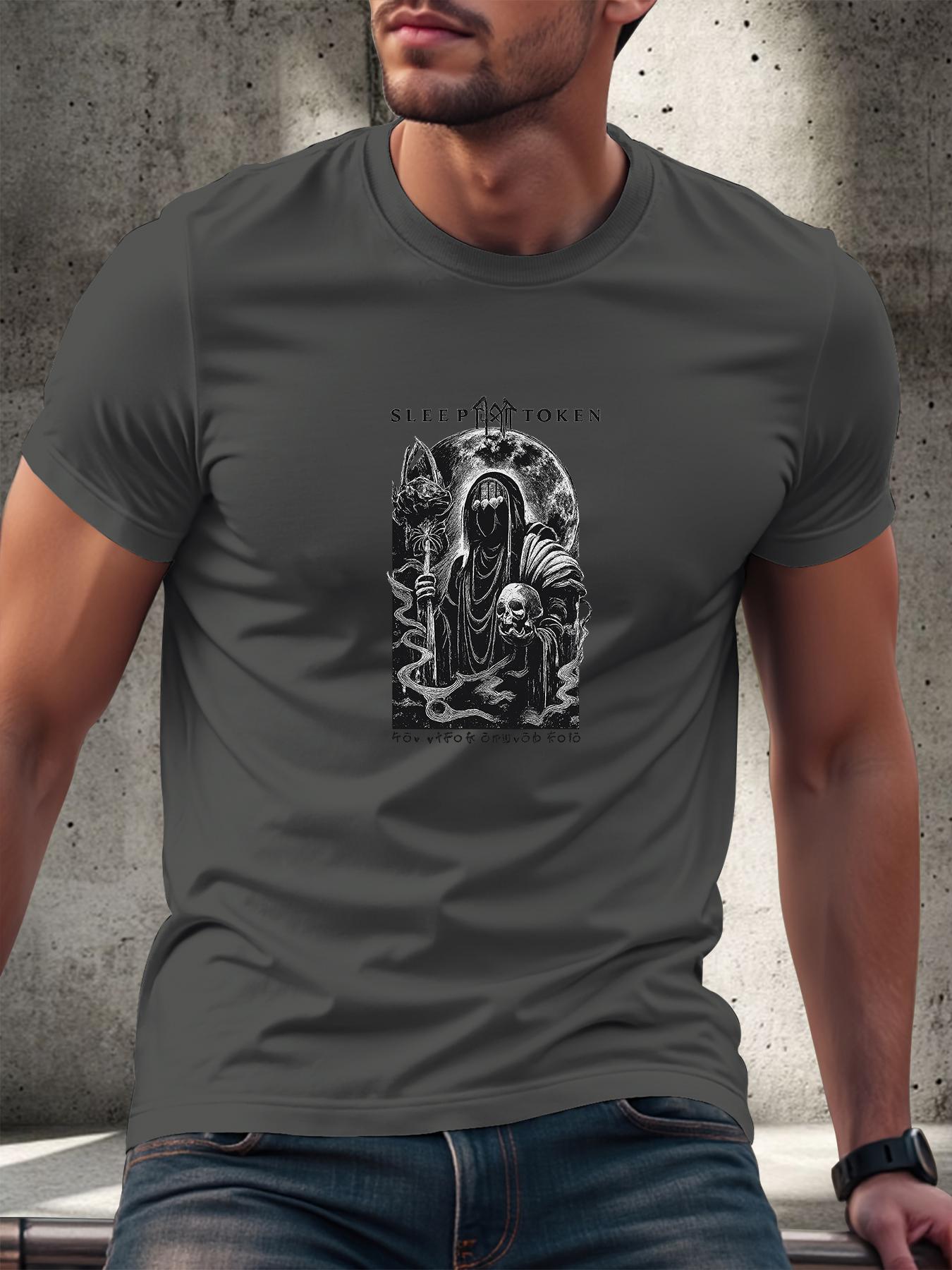 Men's pure cotton casual short-sleeved T-shirt, spring and summer style short-sleeved solid-color printed casual sports T-shirt, all-cotton home and outdoor comfortable and breathable round-neck T-shirt, suitable as a gift for men