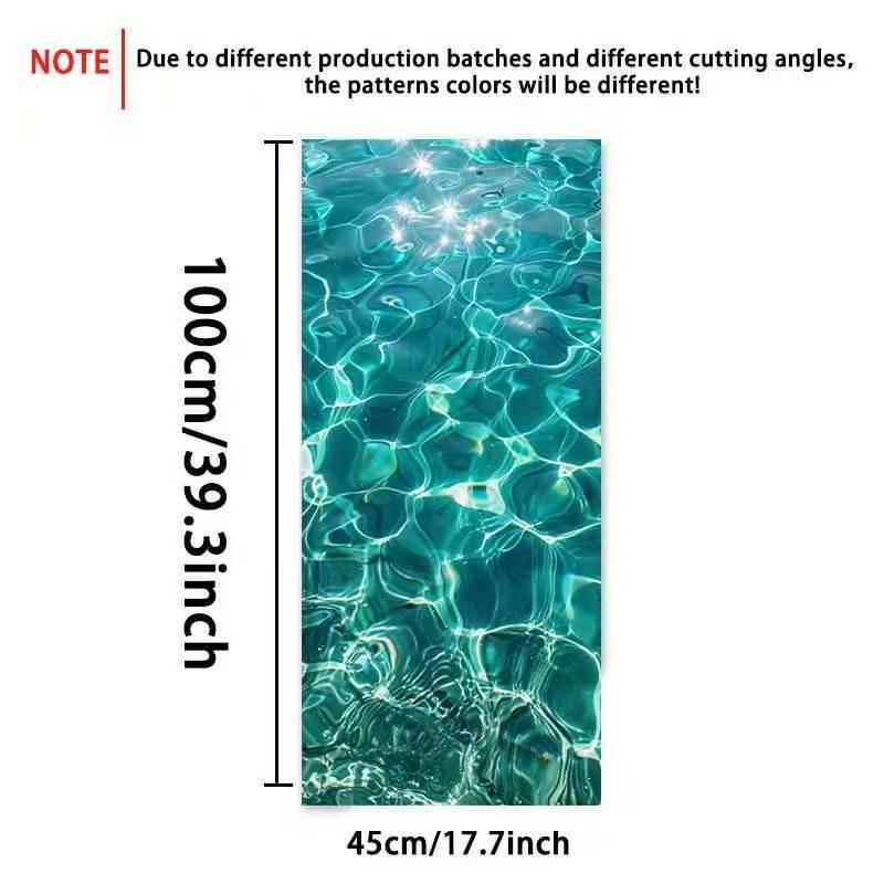 2D PVC Painted Glass Film, Reusable Blue Wave Wallpaper, Easy Removal, Ideal for Living Room, Bathroom, Bedroom, Office Decor