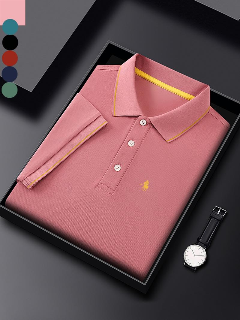 Men's Regular Fit Letter Embroidery Contrast Trim Polo Shirt, Casual Short Sleeve Half Zip Top for Summer, Fashion Men's Clothes for Daily Wear, Gamis, Solid Zipper Polo