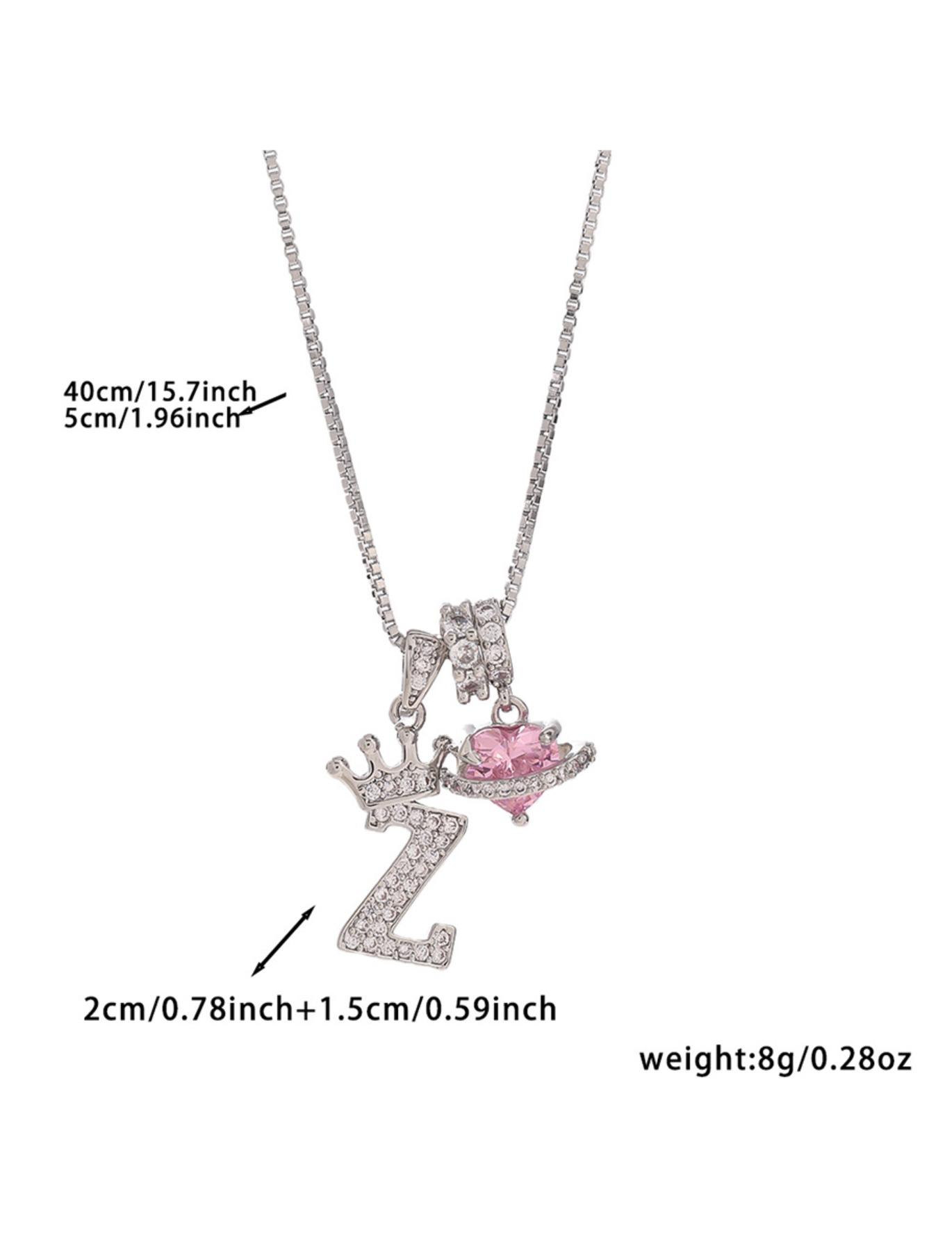 Heart Cz Crown Letter Pendant Necklace, Personalized Initial Alphabet Design, Luxurious Copper Material, Ideal for Daily Wear & Gifts, Heart Shaped Necklace