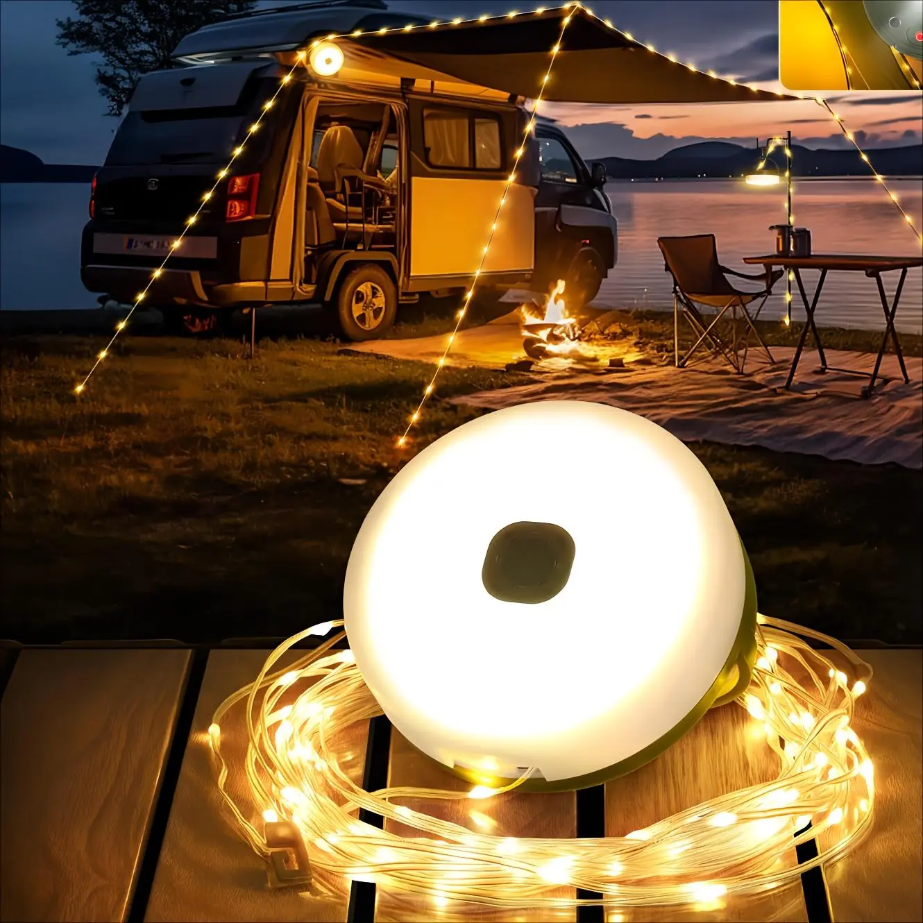 32.9 FT Portable Camping String Lights, 8 Lighting Modes with Timer, Water-Resistant Outdoor Tent Lights for Camping, Yard, Garden, Hiking and Christmas Decor