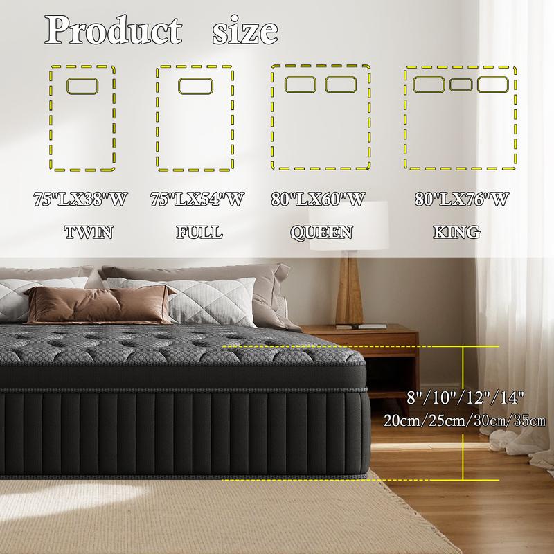 LODEIJA 8/10/12/14 Inch Twin, Full, Queen, King Mattress Memory Foam And Spring, Hybrid MattressMedium Firmness, Lumbar Support, For Home Rooms Hotels, Boxed Halloween ChristmasGift Furniture Ergonomic  size mattress Interior Modern size mattress