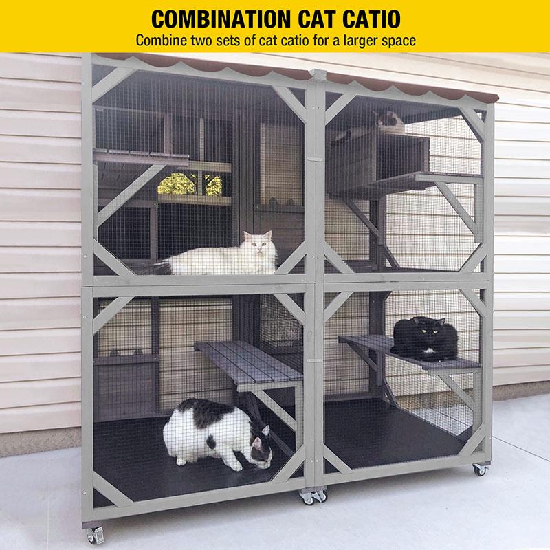 Aivituvin-AIR22-M Medium Wooden Outdoor Cat Catio with Wheels| Connecting with Window,Cat Furniture,Cat Enclosure connect to slider door