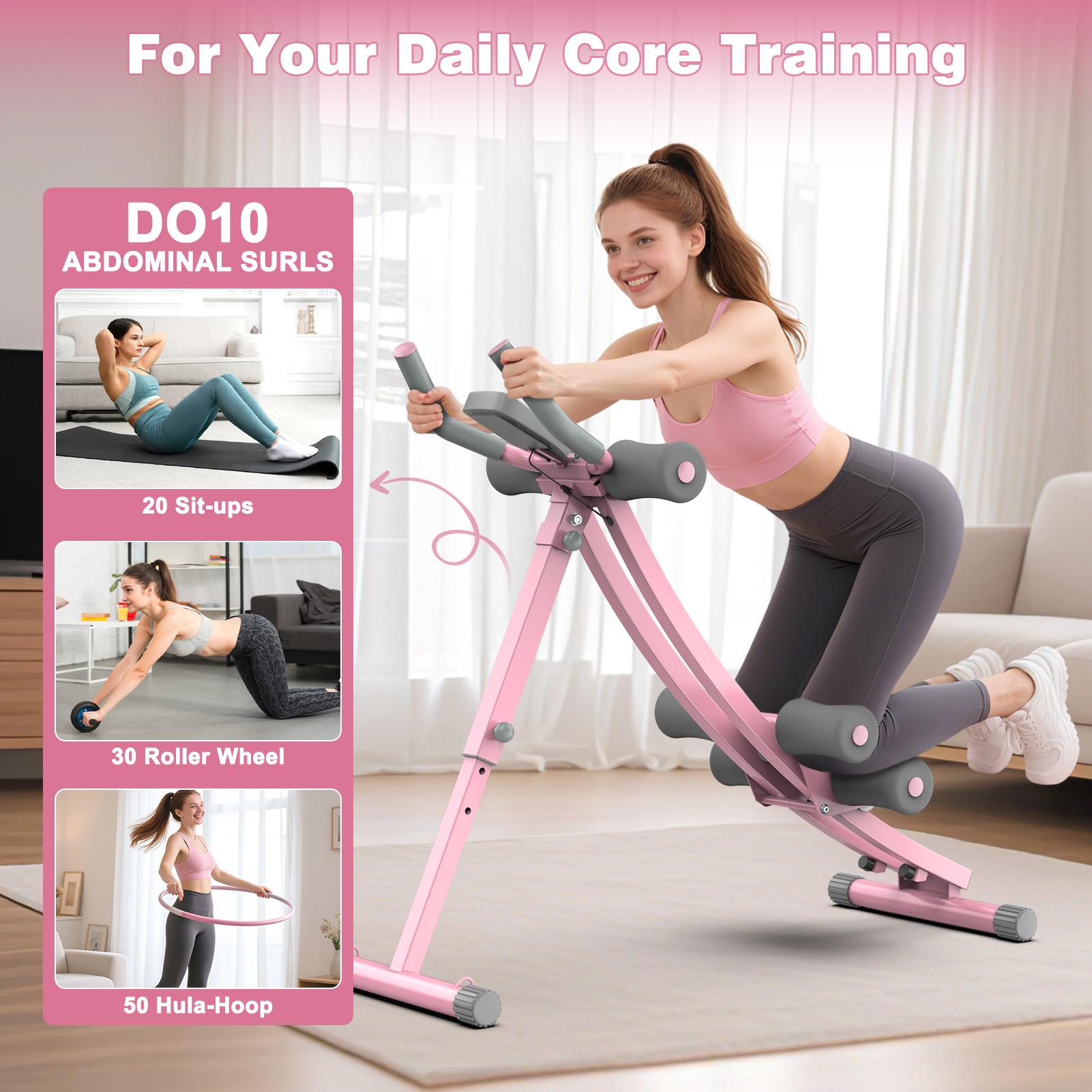 Bearbro Adjustable Core Trainer Machine with LCD Monitor, Foldable Ab Exercise Equipment for Arms, Legs and Full-Body Workout at Home