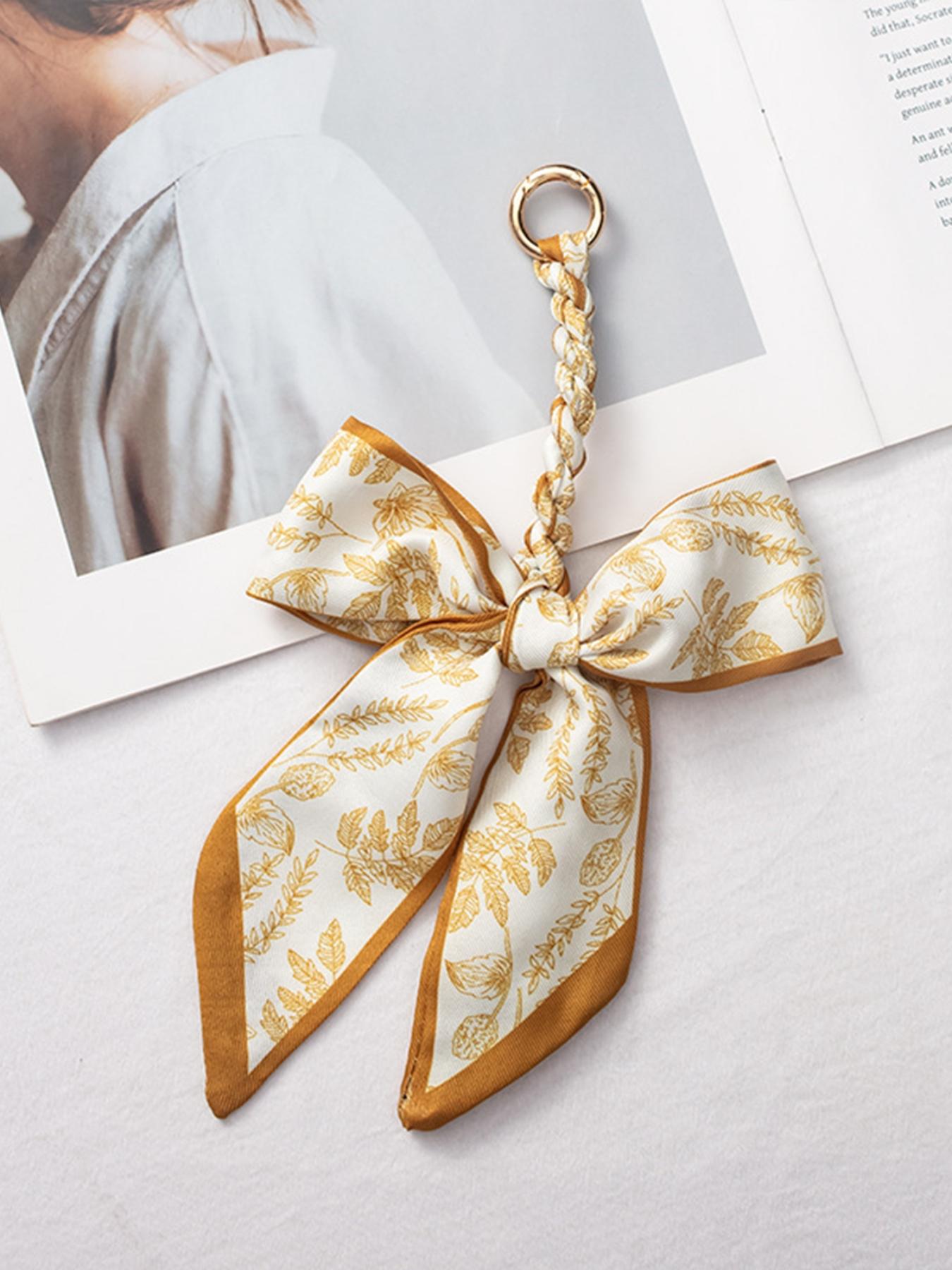 Elegant Braided Silk Scarf Bow Bag Charm, Luxury Handbag Pendant Accessory, Cute Aesthetic Bag Decor, Multi-use Keychain & Phone Charm, Perfect Birthday Christmas Mother's Day Gift for Women Girls, Trendy Bag Accessory for Tote Backpack Handbag