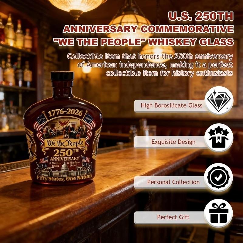 U.s. 250th Anniversary Commemorative Whiskey Bottle, Personal Reserve Glass Decanter, Ideal for Whisky, Bourbon, Scotch, Wine