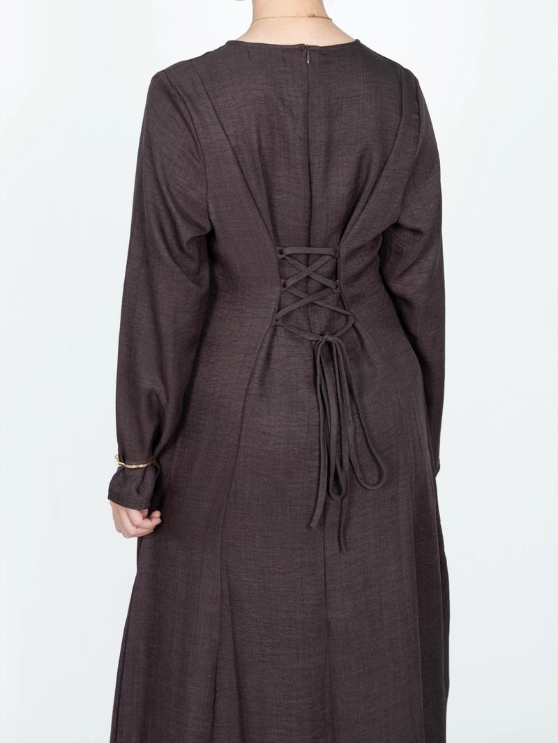 Fashion Elegant Ruched Back Belted Zipper Long Dress, Fitted Plain Design, Women's Stylish Evening Wear, Modest Style Dress, Perfect for Parties and Events