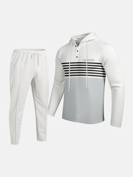 Men's Striped Hooded Sweatshirt & Waffle Knit Pants Set, Breathable Heavy Fabric, Casual Streetwear Travel, All Seasons Wear Men's Striped Hooded Sweatshirt & Waffle Knit Pants Set, Breathable Heavy Fabric, Casual Streetwear Travel, All Seasons Wear