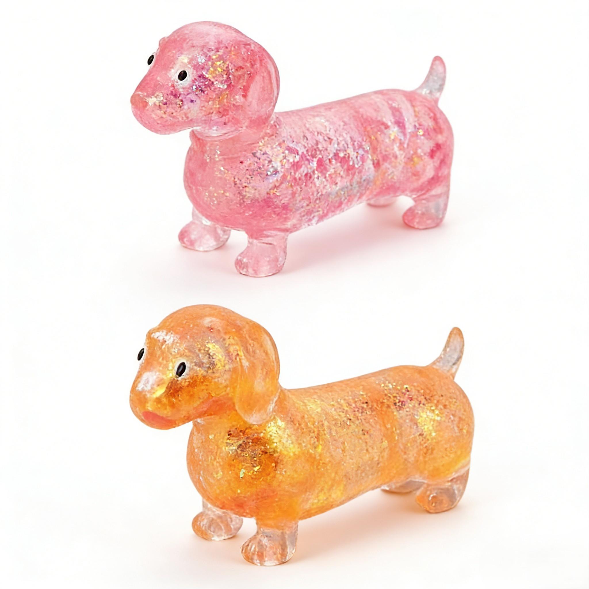Anxiety Squishies, Fidget Cube Stress Relief, Dachshund Squishy Stress Toy,  Upgraded Sparkly Sausage Dog Gel Stretch Ball, Cute Mini Dogs with Face for kids Adults