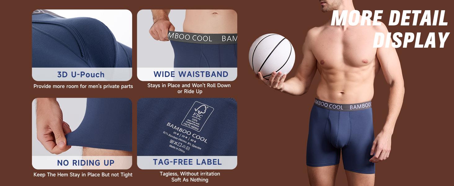 BAMBOO COOL Men's Underwear Boxer Briefs 7-Pack Beige Elastic Waistband 3D U-Pouch No Ride-Up Four-Way Stretch for Big & Tall Men Fathersdaygift Menswear SpringStatements