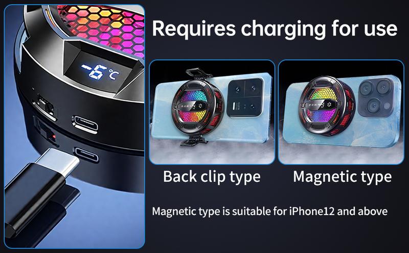 Mobile Phone Cooler, 30s Rapid Cooling with AI Mode - Magnetic Semiconductor Cooler with 3 Speeds/LED Display/IPad,Compatible for iPhone Android Gamers CODM PUBG Mobile Freefire Includes 6 Gaming Finger Sleeves and Clip