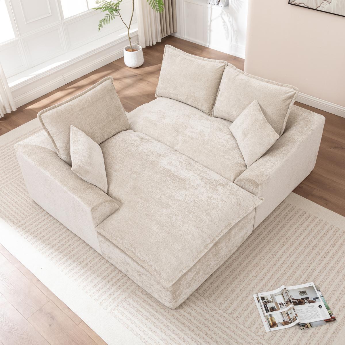 Aobtkel®103 " L Shaped Modular Couch, Cloud Boneless Couch with Deep Seats & High Back , Upholstered Fabric Sofa, No Assembly Required(Beige)#Summervibes