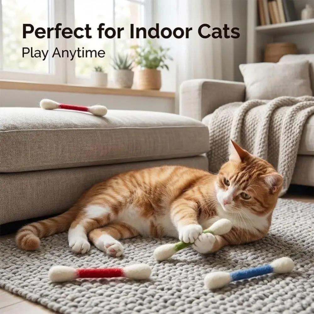 【Summervibes】6 Pack Giant Q-tip Shaped Cat Toys, Soft Felt Cotton Swab Teething Sticks, Durable Interactive Indoor Kitten Chew Toys, Anxiety Relief Boredom Relief Pet Accessories, Dental Cleaning Play Gifts for Daily Cat Entertainment