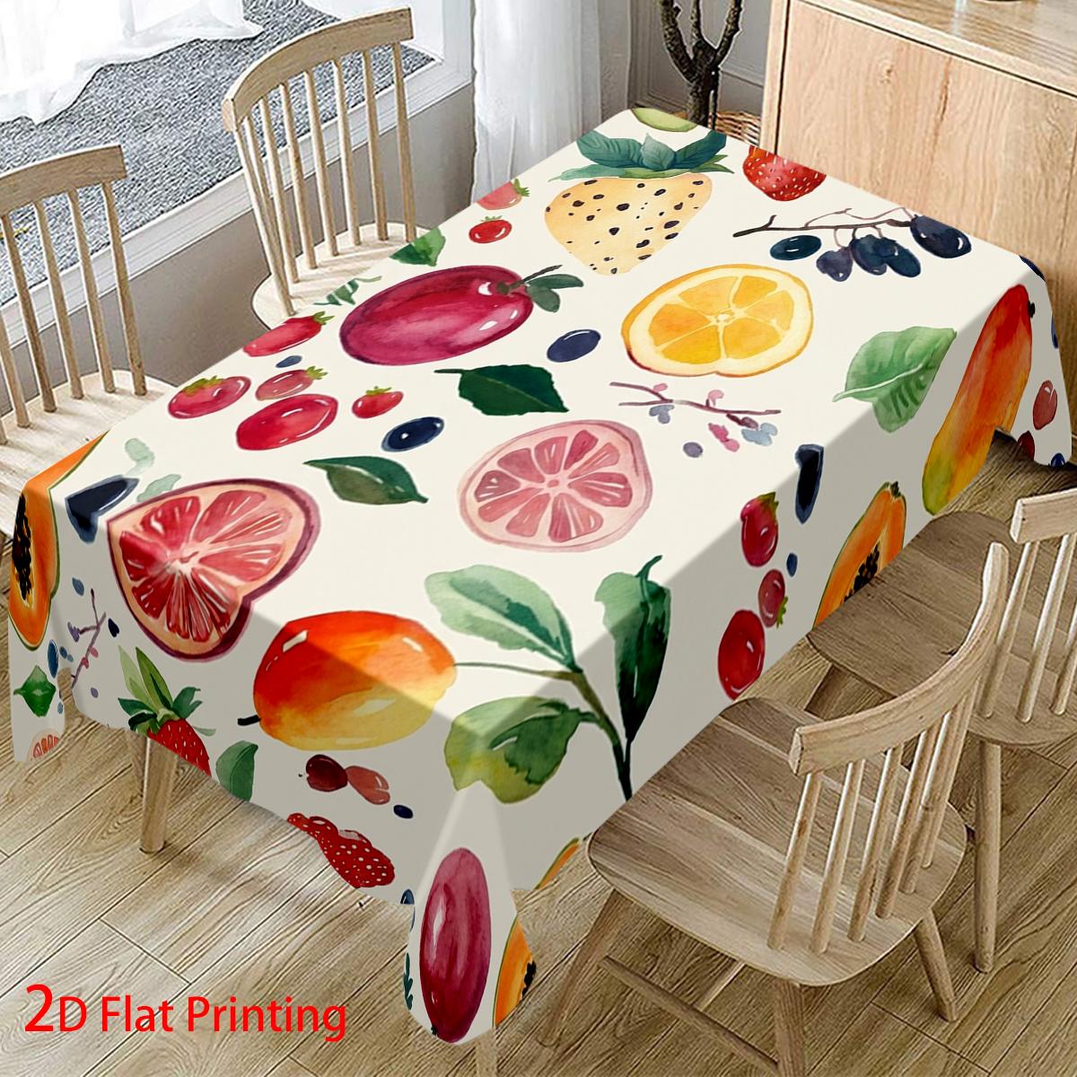 Vibrant Fruit Print Tablecloth, Rectangular Table Cover for Dining & Kitchen, Decorative Cloth with Assorted Fruits Design, Easter Theme