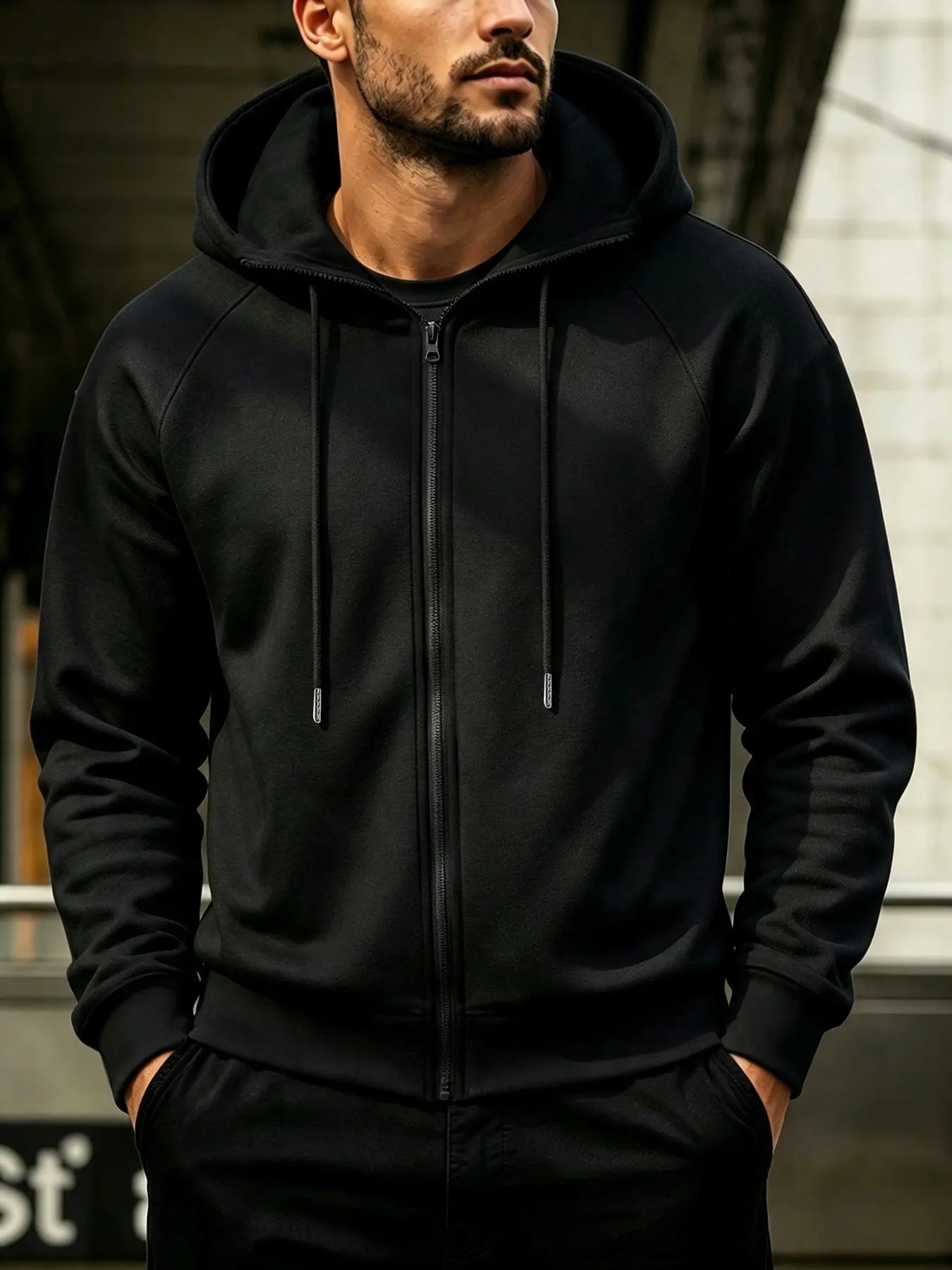 Men's Full Zip Hooded Sweatshirt, Long Sleeve Patchwork Hoodie, Soft Fleece Jacket with Drawstring Pockets, Casual Sporty Outer Vest