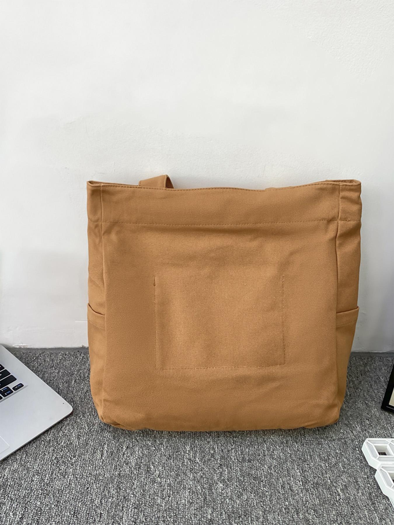 1PC Men's tote bag, solid color zipper closure, fashionable and versatile, simple and large capacity, suitable for daily commuting, outdoor travel, camping, suitable for students, campus, men's tote bag