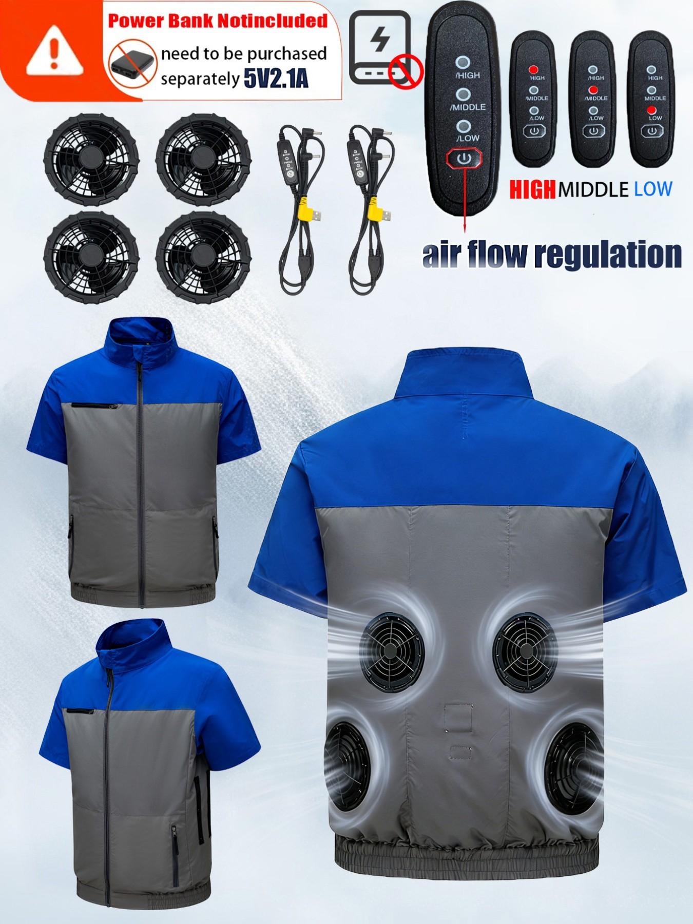 4 Fan Short Sleeve Work Vest, Air Conditioning Shirt, Unisex, Outdoor, Fishing, Camping, Indoor Use, No Battery Included
