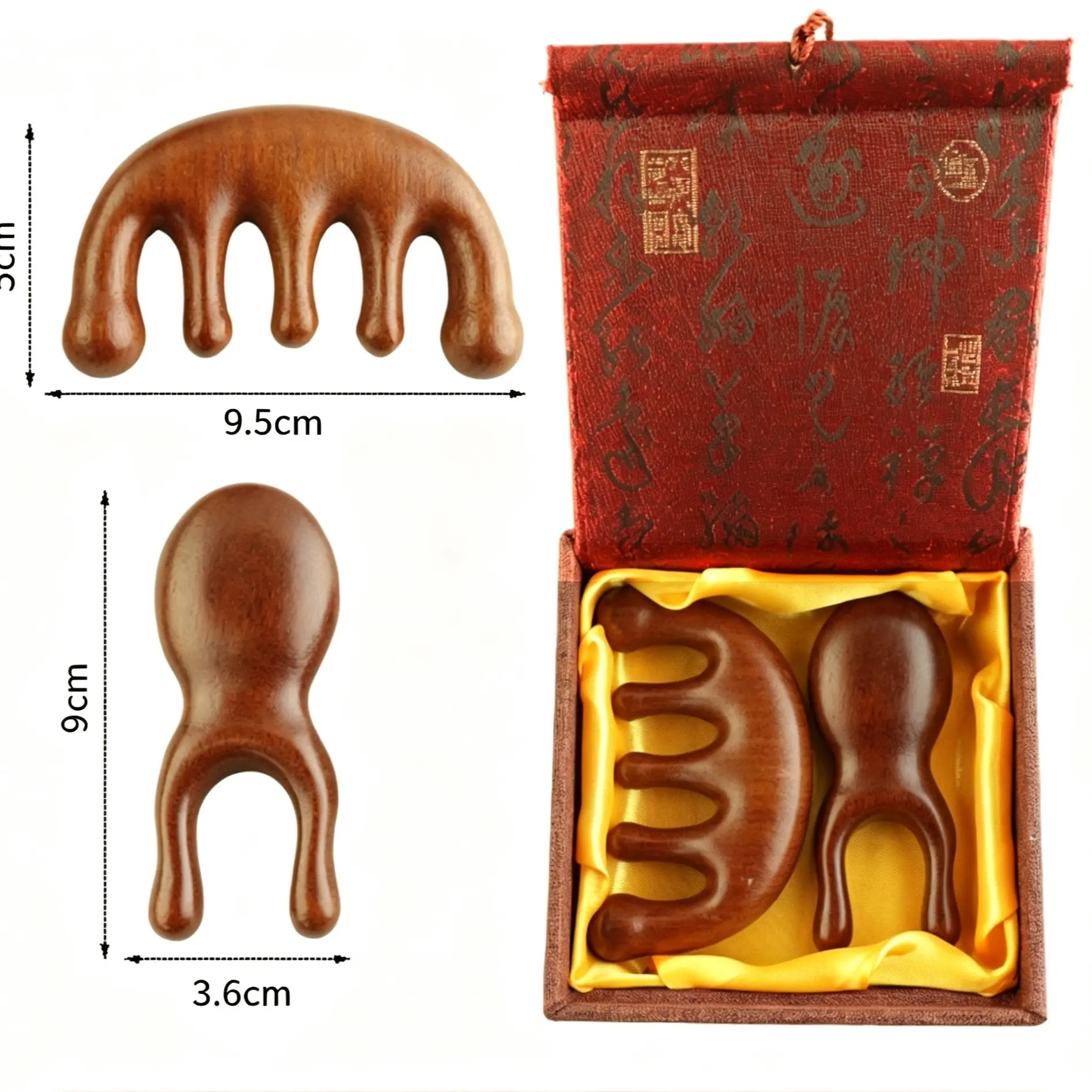 Mother's Gift Sandalwood Comb Set, Gentle Massage Comb for Mom and Elderly, Acupressure Wood Brush, Health Care Companion Gift