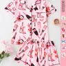 Women's All Over Print Shirt & Shorts Pyjama Two-piece Set, Comfy Short Sleeve Collared Top & Shorts PJ Set, Ladies Sleepwear for All Seasons Pajama Set, Casual Sleepwear Loungewear Homewear Sleep Sets