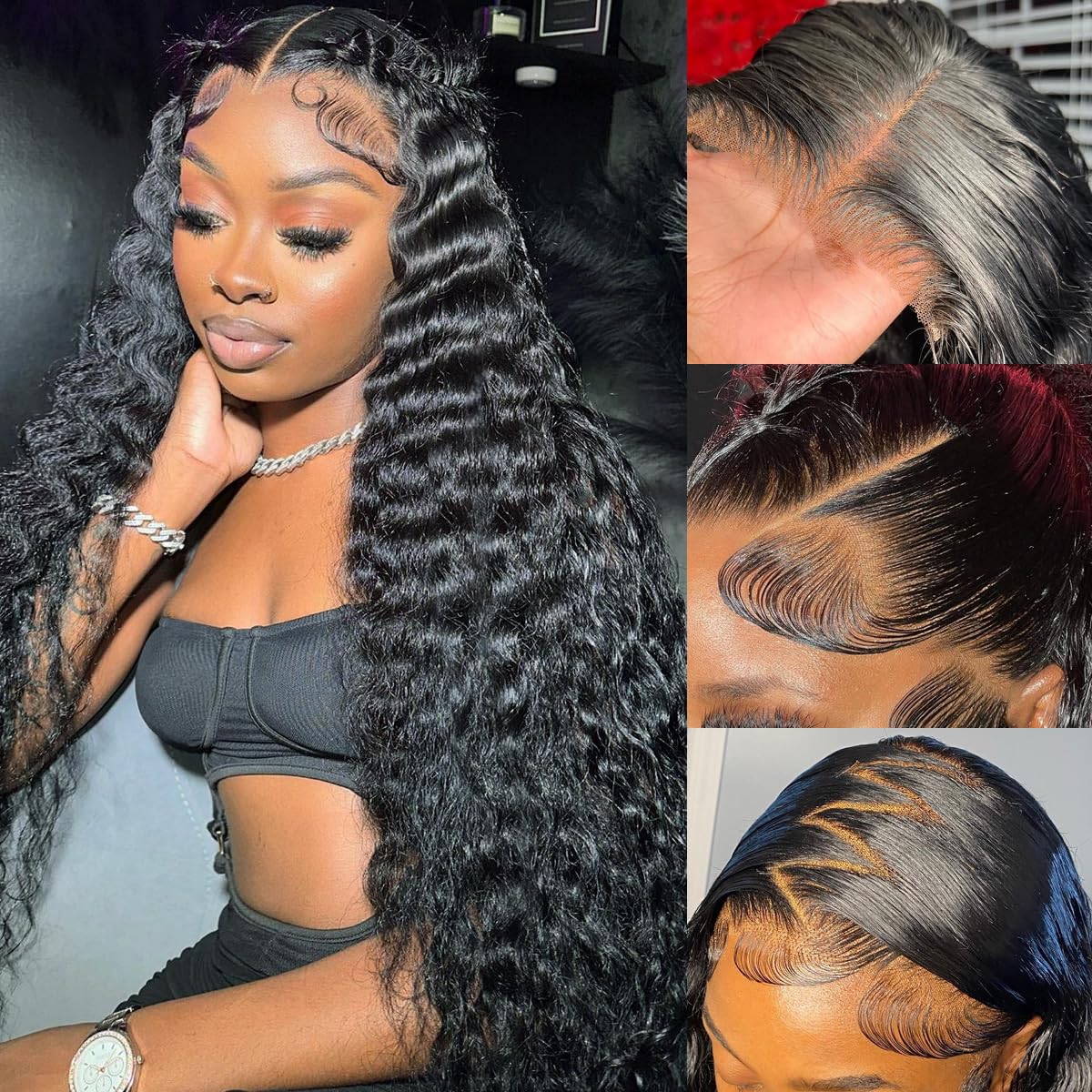 [30" = $116] 13x6 Deep Wave Lace Front Wig Human Hair 180 Density Wet and Wavy 13x4 Lace Frontal Wig Brazilian Human Hair Wigs Pre Plucked  Deep Curly 6x4 Glueless Wig 100% Virgin Human Hair Lace Front Wigs for Women Bling Hair Human Hair Wigs
