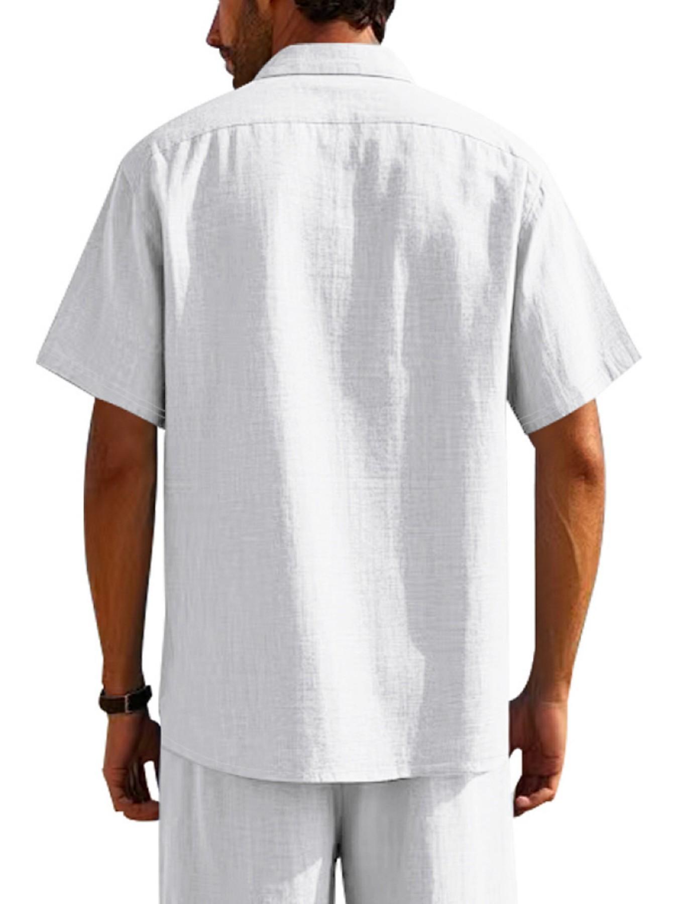 American Style Men's Hawaiian Linen Breathable Henley Neck Casual Short Sleeve Shirt, Summer Fashion, Comfortable and Stylish