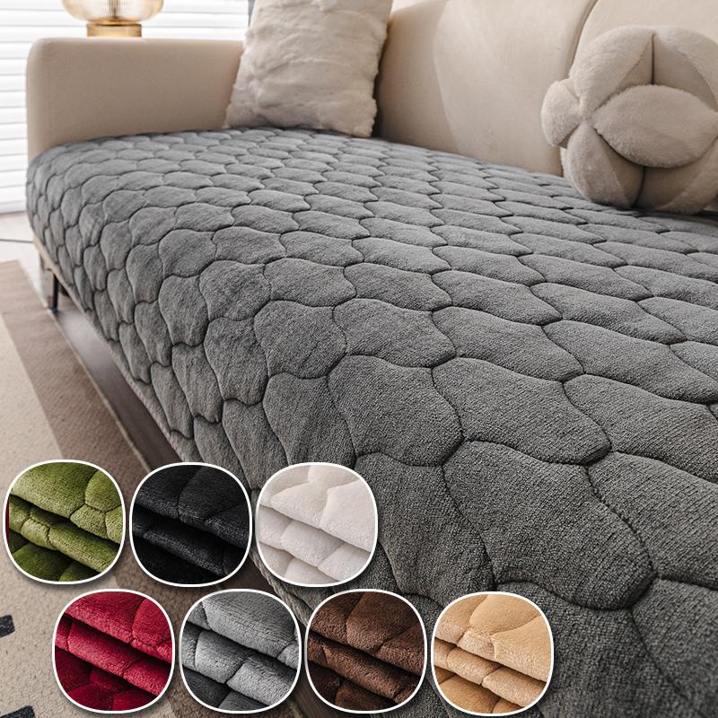 1pc Vintage Solid Color Quilted Non-Slip Washable Plush Sofa Cover, Modern Minimalist Pet-Friendly Furniture Protector, Living Room & Bedroom Decor