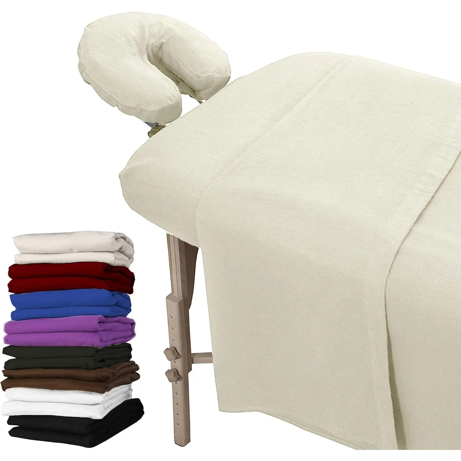 Extra Thick 3 Piece Set Massage Table Sheets Set - 100% Natural Cotton Flannel - Includes Massage Table Cover, Massage Fitted Sheet, and Massage Face Rest Cover (Natural)