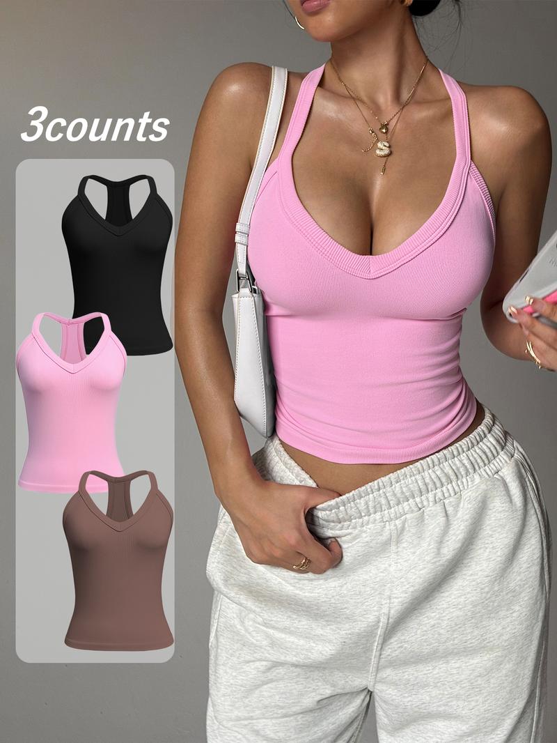 Women's Solid Color Sports Singlet, Breathable Comfortable Sporty Cami Top, Ladies Sportswear for Indoor Outdoor Wear
