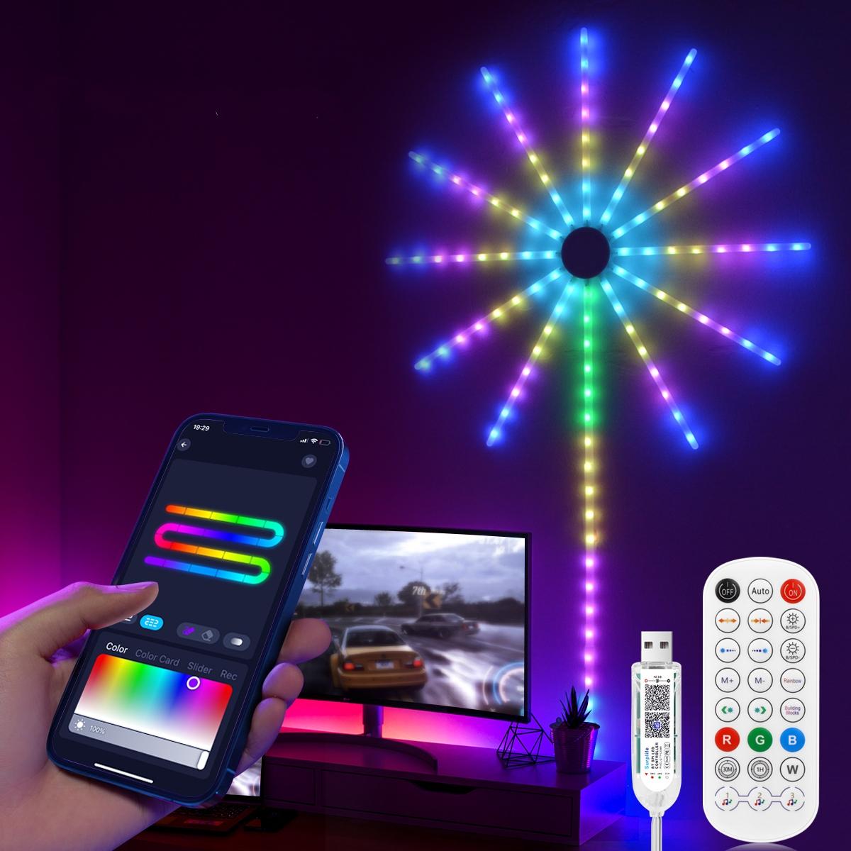 Smart RGBIC Firework Light, USB Powered Christmas Led String Light, Waterproof Bluetooth-compatible Decorative Light for Party, Bar, Indoor & Outdoor Garden Hanging Decor, Led Mood Light