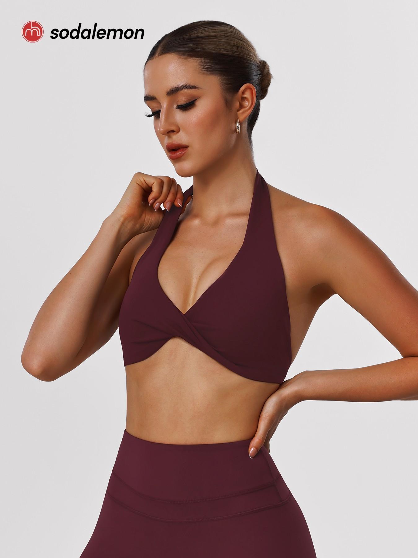 Sodalemon Women's Backless Sports Bra Tank Top, Elastic Strap Design, Wireless Comfortable Yoga Short Sleeve Shirt, All Season Casual Wear, Yoga Workout Activewear, Yoga Gym Activewear