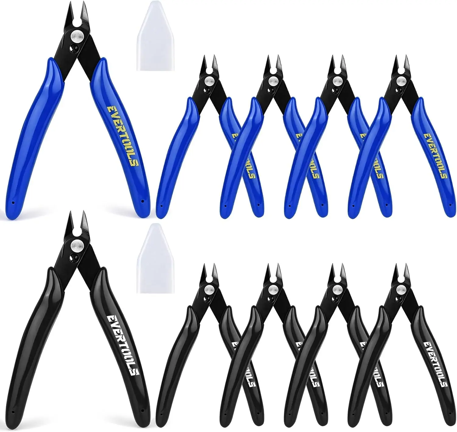 10-Pack Flush Cutters, Small Wire Cutters for Zip Ties | Micro flush cutter set and spring-loaded wire snips for electronics, soft copper wire, 3D printer filament and model sprues