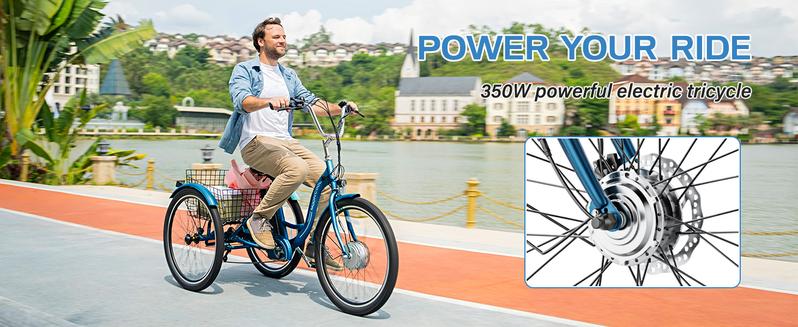 MOONCOOL MC 350 Electric Tricycle Trike for Adults 350W 36V Removable Battery 24 Inches 7 Speeds 3 Wheels Electric Bikes Bicycle for Adults, Three Wheel Electric Cruiser Tricycle ebike