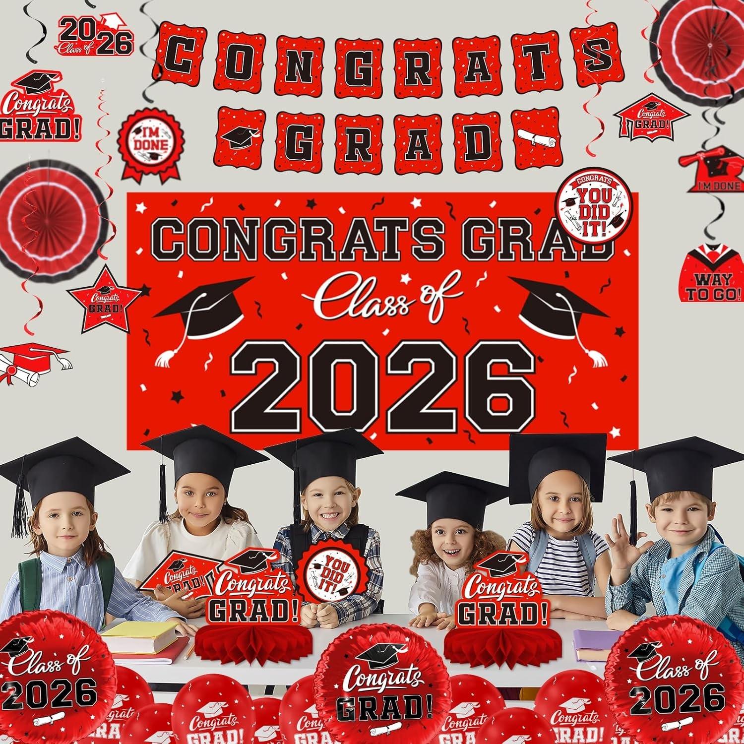 2026 Graduation Decoration Set, Theme, Banner, Background Board, Balloons, Ribbons, Party Supplies for High School & University Graduations