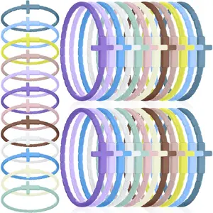 Sureio 36 Pcs Silicone Cross Bracelets Bulk Christian Jesus Bracelets Colorful Stackable Rubber Wrist Accessories Graduation Friendship Religious Gift for Women Men (Pastel Colors)
