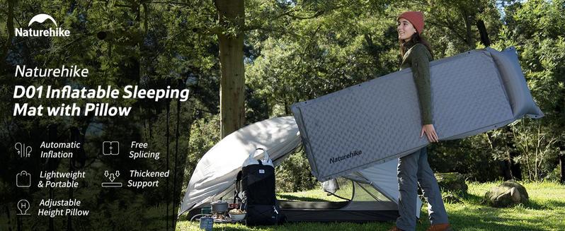 Naturehike Self-Inflating Sleeping Pad with/without Pillow, Ultra-Light, Waterproof Camping Mattress for Backpacking, Connectable for Multi-Person Use portable inflatable FathersDayGift