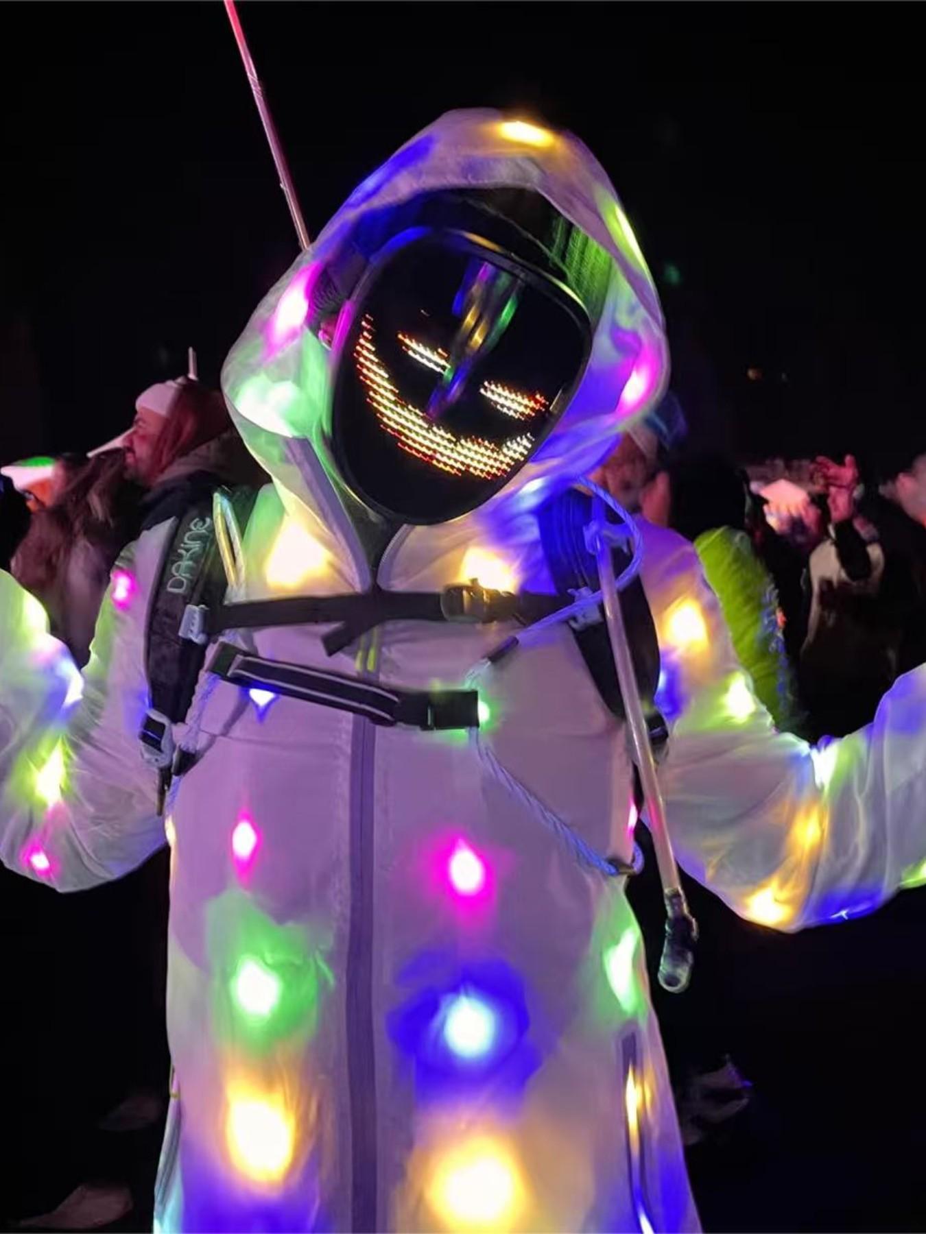 Men's LED Glow Hooded Sun Protection Jacket, Fashionable Reflective Design, Soft Comfort, All-Season Party Outerwear, Music Festival Style