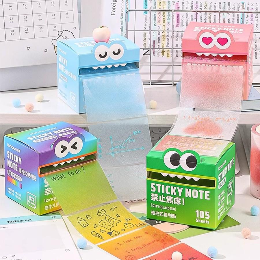 Transparent Sticker Notes, 105 Sheets, Loose-Leaf Notebooks, Easy to Tear, Write, and Reuse, Ideal for School, Diary, Office, Random Styles, Self Adhesive Stickers