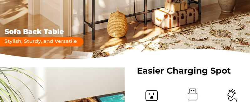 SUPERJARE Console Table with Outlet, 63 Inch Sofa Table with Charging Station, Narrow Entryway Table, Skinny Hallway Table, Behind Couch Table, for Living Room, Plants
