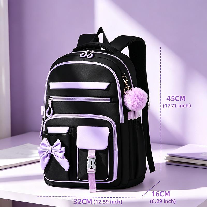 A Casual Backpack for Teens Adorned with a Bow, Ideal for Outdoor Adventures And Travel, Made to Fit a 15.6-Inch Laptop, Equipped with Adjustable Shoulder Straps And Smooth Zippers, Perfect for Everyday Outings And School Use., for Teenager