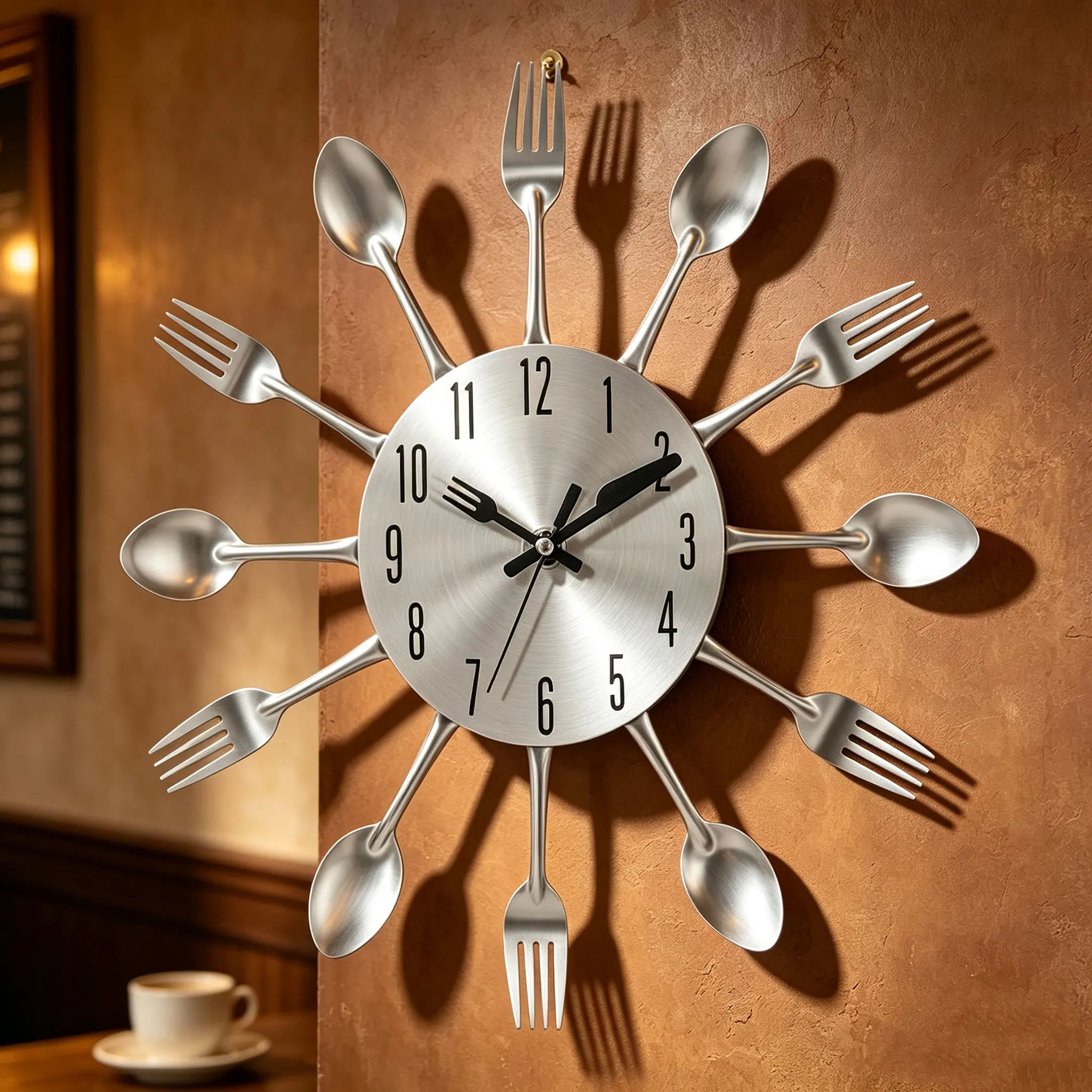 12in Flatware Shaped Wall Clock, 3D Metal Silver Kitchen Wall Clock - Spoon Fork Hands Design, Modern Home/Living Room/Dining Room Decor, Minimalist Wall Clock, Wall Decor, Shipment within 1-2 days