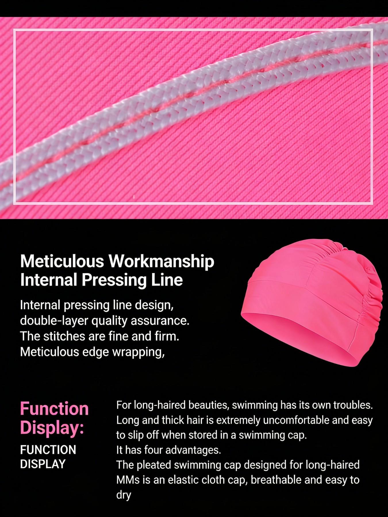 Comfortable Non-Pressing Large Size Long Hair Wrinkle Swim Cap, Solid Color Fabric Swim Cap for Women, Nylon Material Swim Hat