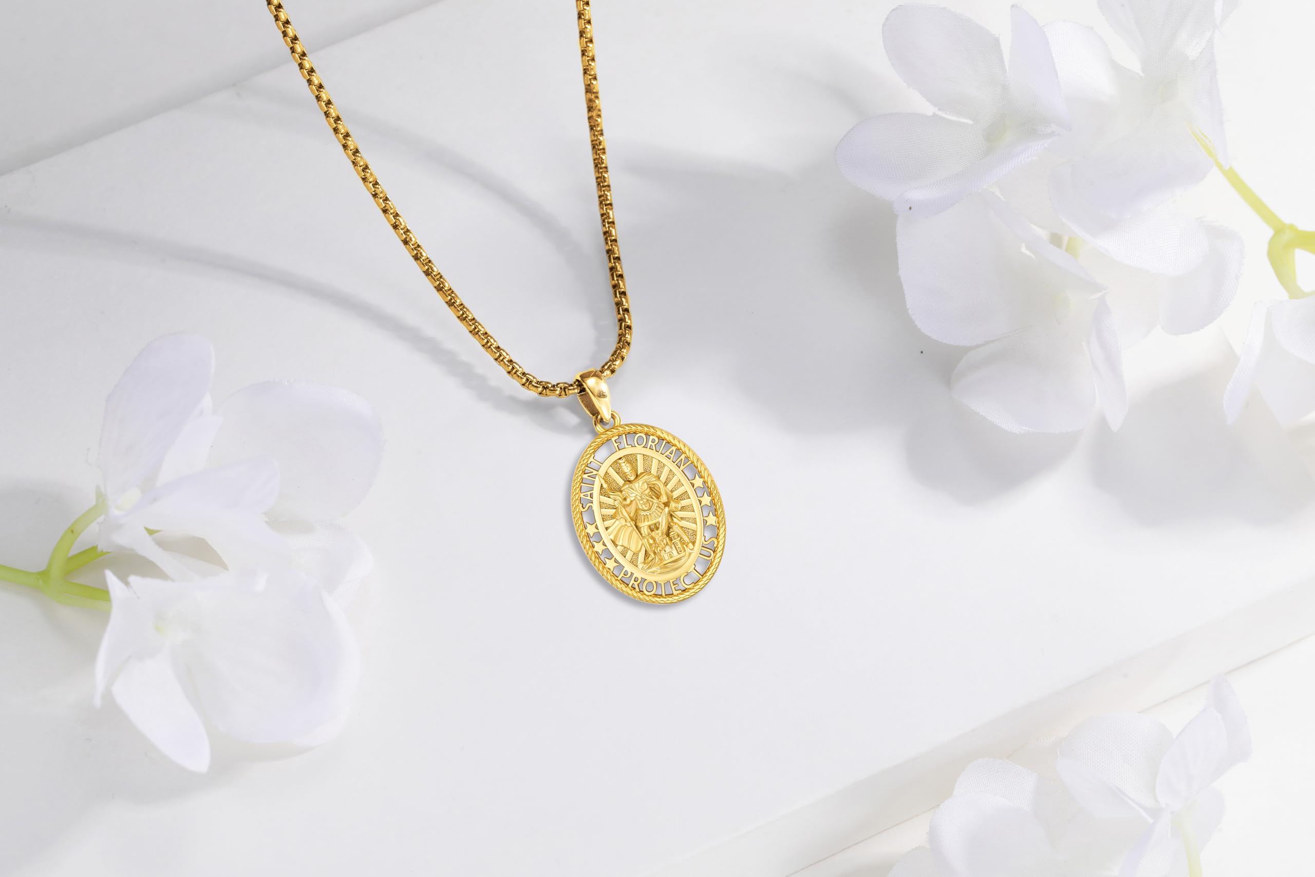 Thanches St. Florian 925 Sterling Silver Cross Necklace Religious Pendant Amulet for Men Women  Patron Saint of Firefighters Amulet Protection Perfect Jewelry Gift