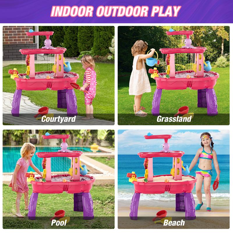 Water Table for Toddlers, 3-Tier Kids Splash Sand Table Water Toys, Rain Showers Splash Pond for Outdoor Beach Backyard Summer, Activity Sensory Play Table for Boys Girls,Birthday Christmas Halloween Thanksgiving Gifts.