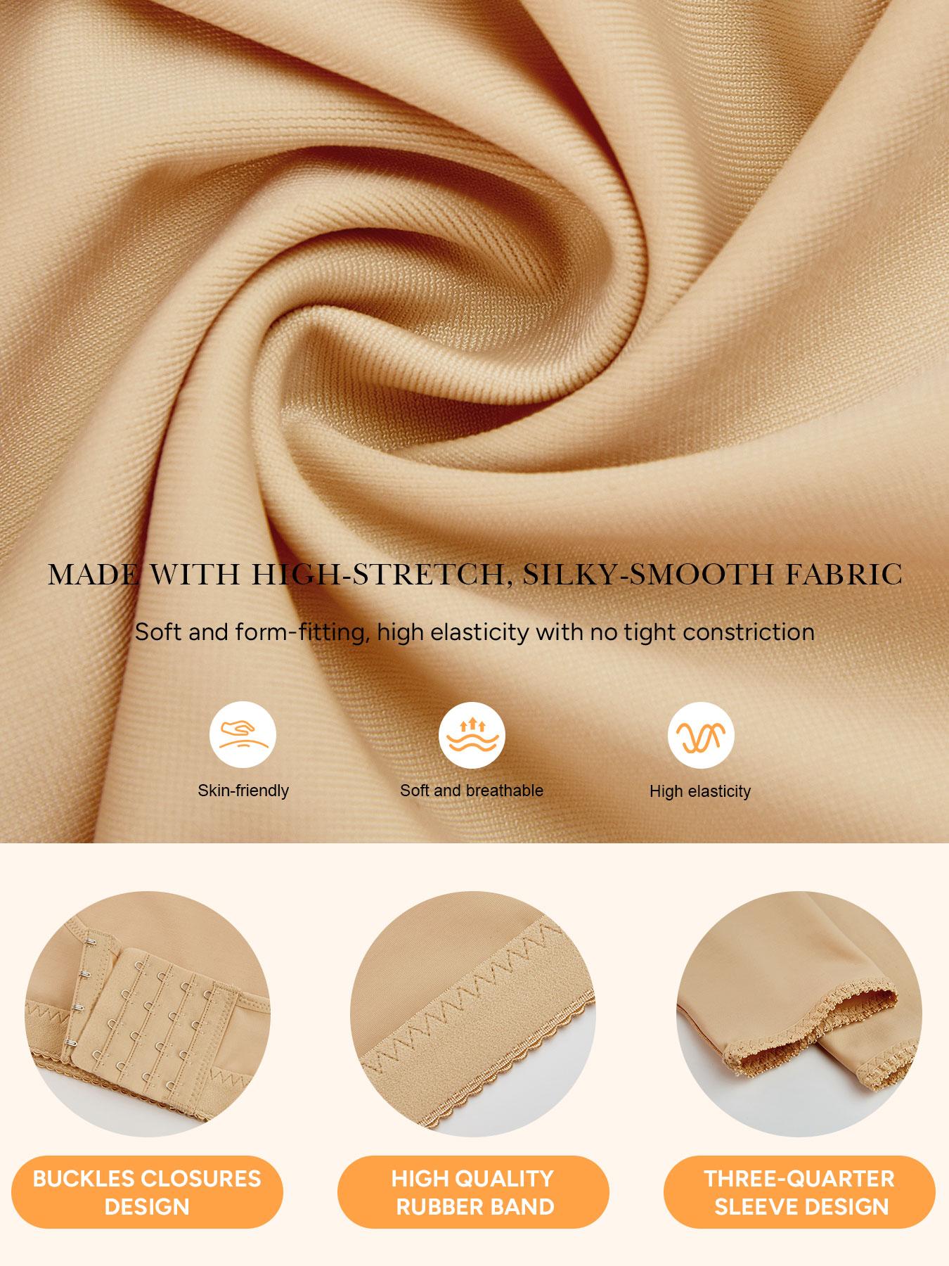 High Elasticity Slimming Shapewear Top, Medium Sleeve Seamless Design, Front Button Easy Wear, Comfortable Daily Use Underwear